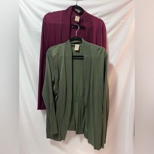 Bundle of 2 Elegant Women's Cardigan Sweaters - Burgundy and Olive. XL.